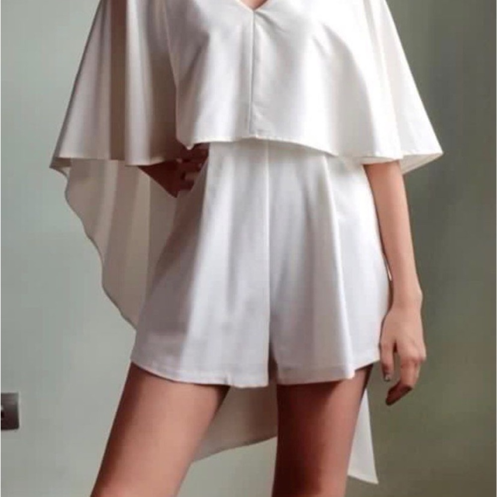 The Closet Lover Kisa Cape Romper in White